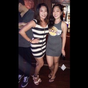 *H&M* Black and Creme Striped Bodycon Dress